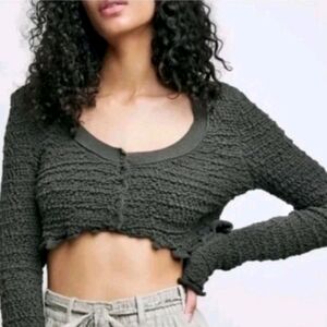 Free People Rosehip in Gray Raven Feather Cropped Cardigan  Sweater L